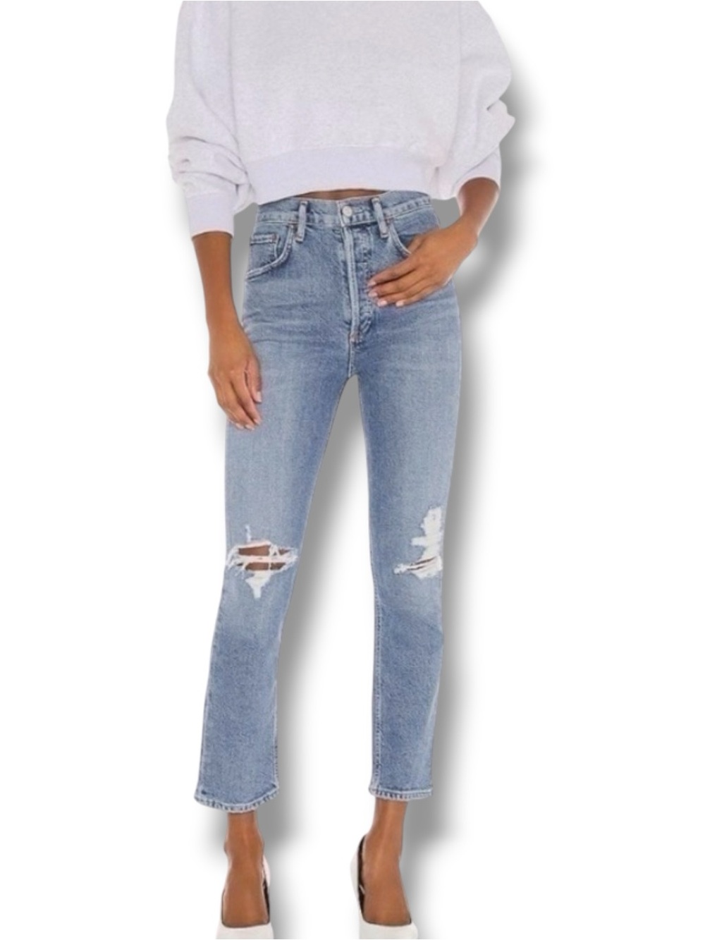 Agolde Riley High Rise Straight Crop Jeans in Whiplash Size 27